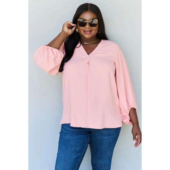 ODDI Peach V-Neck Balloon Puffy Sleeve Blouse Plus 3X New - Picture 1 of 5
